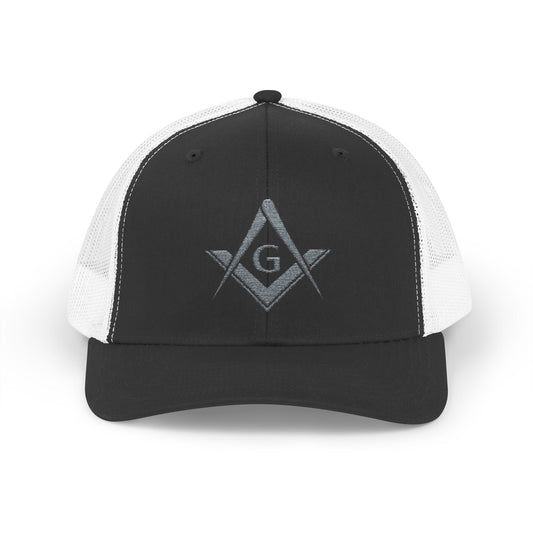 Freemason Trucker Hat – Silver Square & Compasses | Masonic Mesh Cap