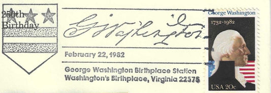 1982 George Washington Masonic First Day Cover – Knights Templar Birthplace Station – Washington 250th Anniversary
