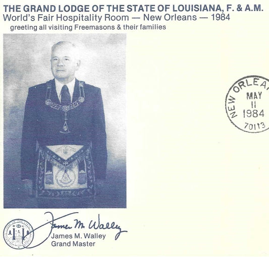 1984 Louisiana World’s Fair First Day Cover – Grand Lodge of Louisiana – Grand Master Walley