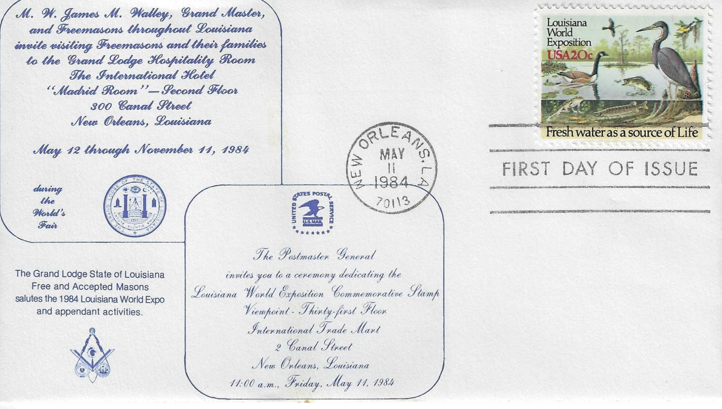 1984 Louisiana World’s Fair Masonic First Day Cover Collection – 3 Cover Set – New Orleans First Day Issue