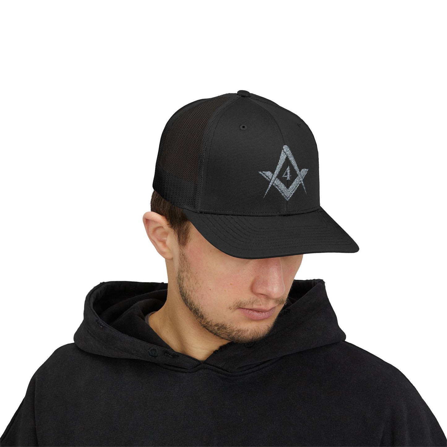 Fredericksburg Lodge No. 4 Trucker Hat – Silver Embroidery | Square & Compasses Mesh Cap