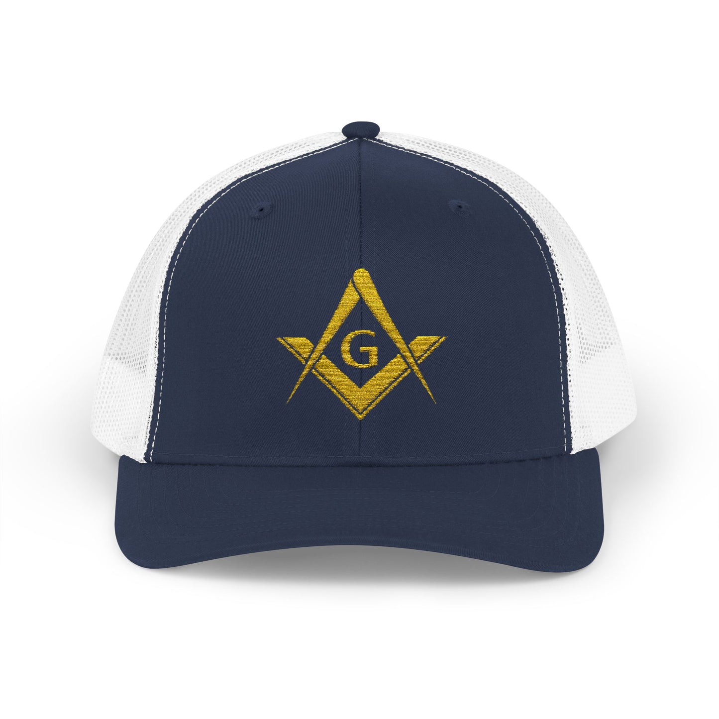 Freemason Trucker Hat – Gold Square & Compasses | Masonic Mesh Cap