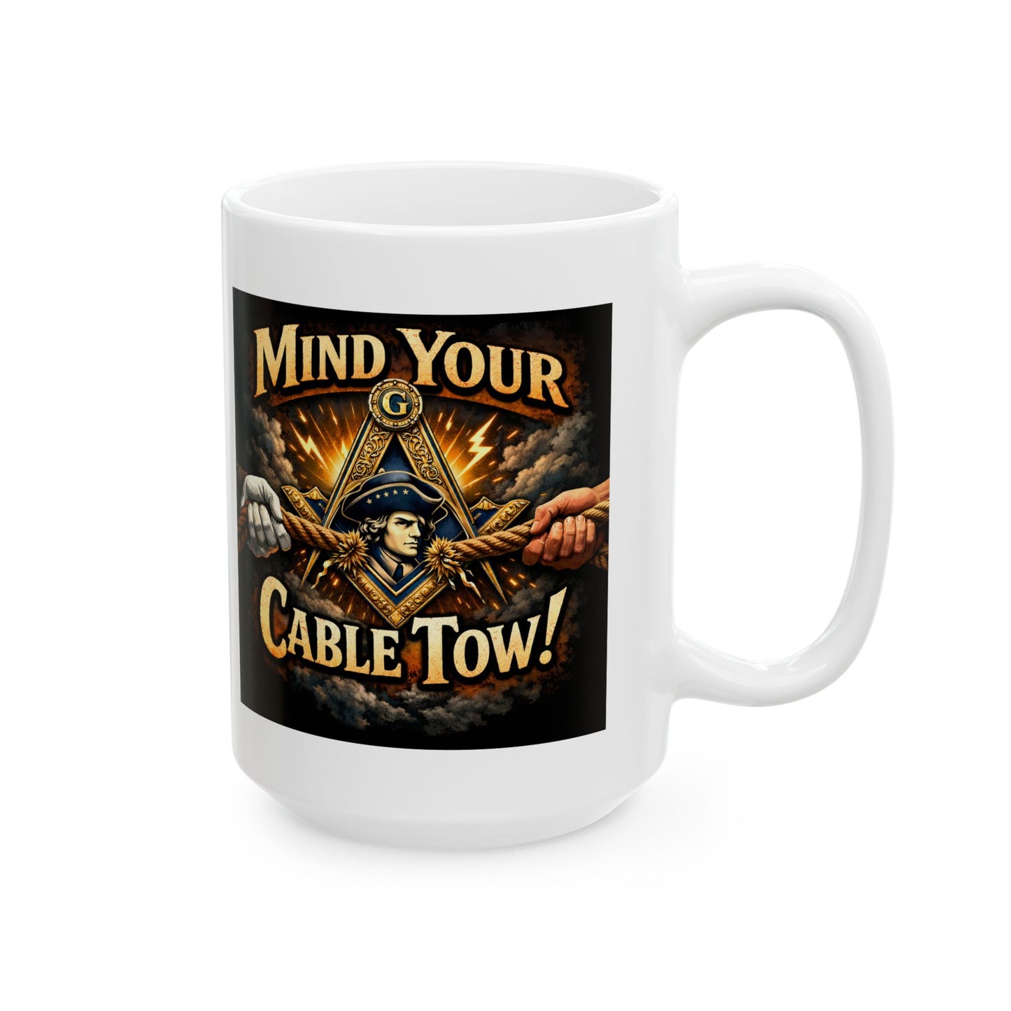 Ceramic Mug — “Mind Over Cables” Vintage Cable Puller Design | Custom Lodge/Firefighter Gift (11oz, 15oz)