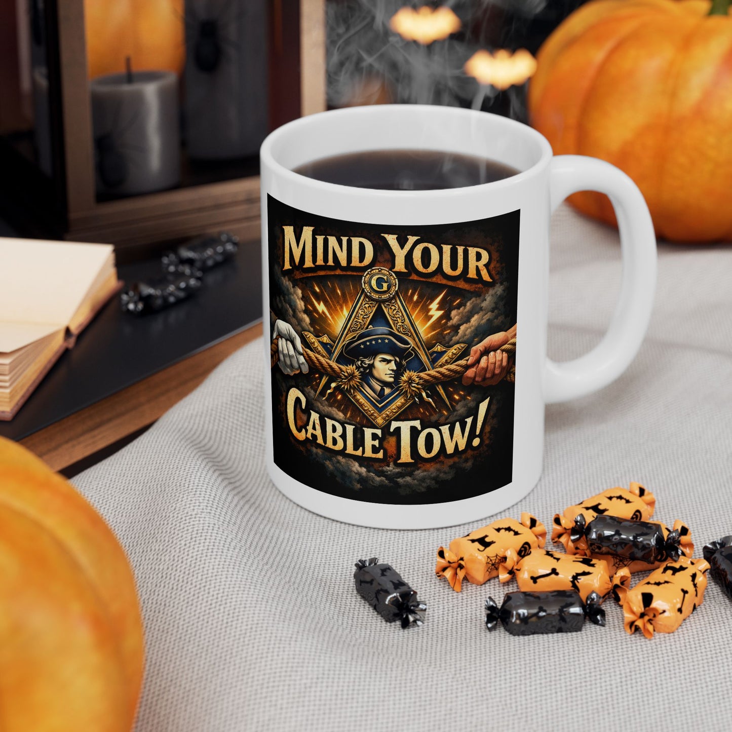 Ceramic Mug — “Mind Over Cables” Vintage Cable Puller Design | Custom Lodge/Firefighter Gift (11oz, 15oz)