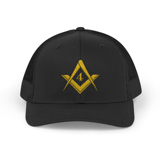 Fredericksburg Lodge No. 4 Masonic Trucker Hat – Square and Compasses Mesh Cap