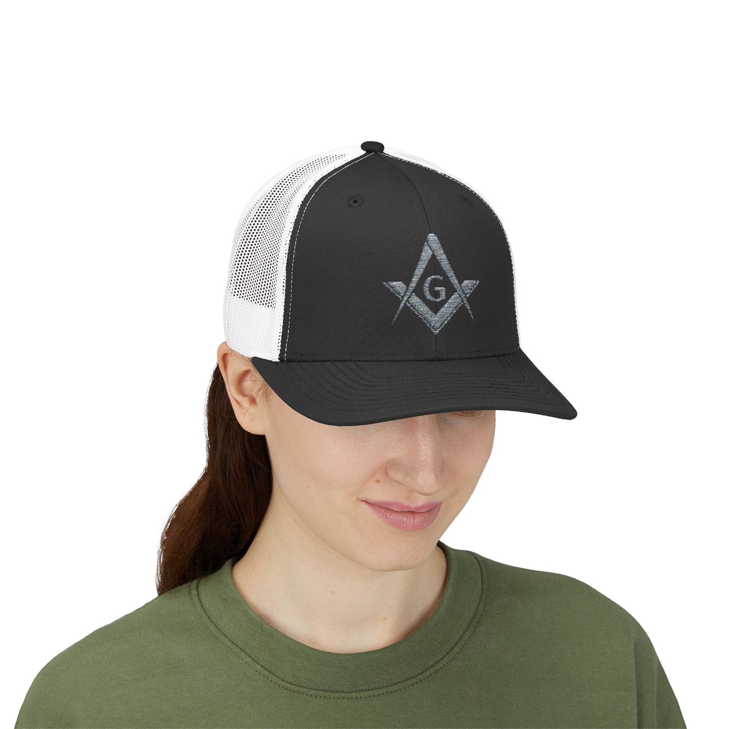 Freemason Trucker Hat – Silver Square & Compasses | Masonic Mesh Cap
