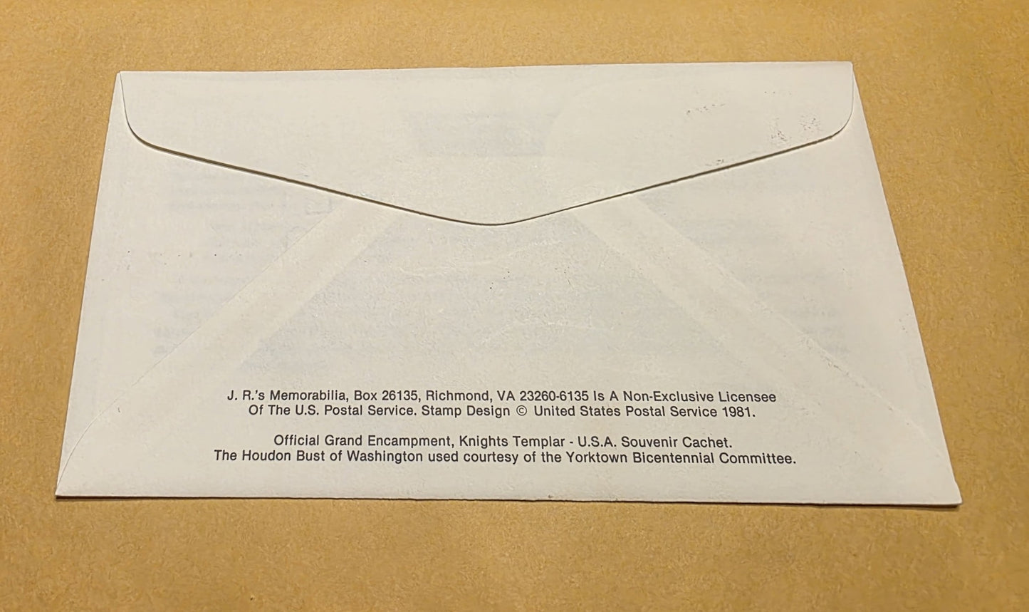 1982 George Washington Masonic Postal Cover – Knights Templar First Day Postmark – Washington 250th Anniversary