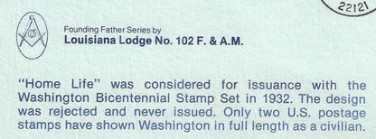 1982 George Washington – Louisiana Lodge No. 102 Founding Father Series – First Day Cover (Insert Included)