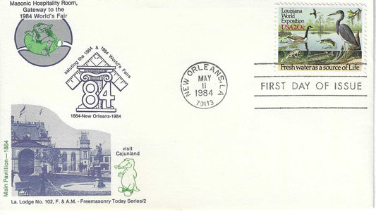 1984 Louisiana World’s Fair First Day Cover – Louisiana Lodge No. 102 F.&A.M. – Freemasonry Today Series