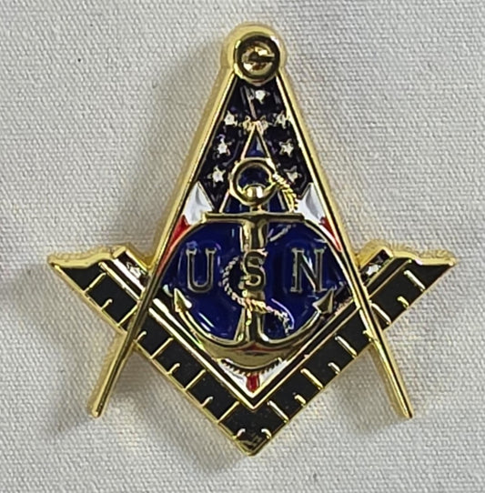 United States Navy Masonic Pin – Square & Compasses – 1.25"