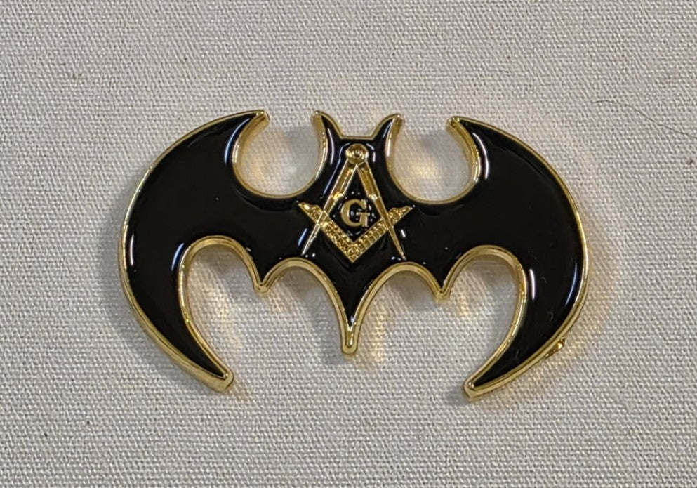 Masonic Bat Lapel Pin – Black & Gold Square and Compasses