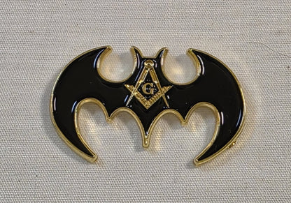 Masonic Bat Lapel Pin – Black & Gold Square and Compasses