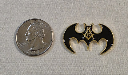 Masonic Bat Lapel Pin – Black & Gold Square and Compasses