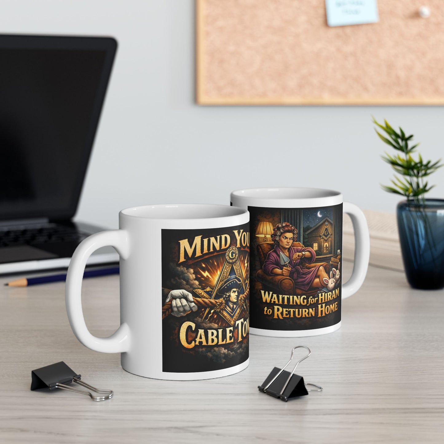 Ceramic Mug — “Mind Over Cables, Waiting for Hiram” Vintage Cable Puller Design | Custom Lodge/Firefighter Gift (11oz, 15oz)