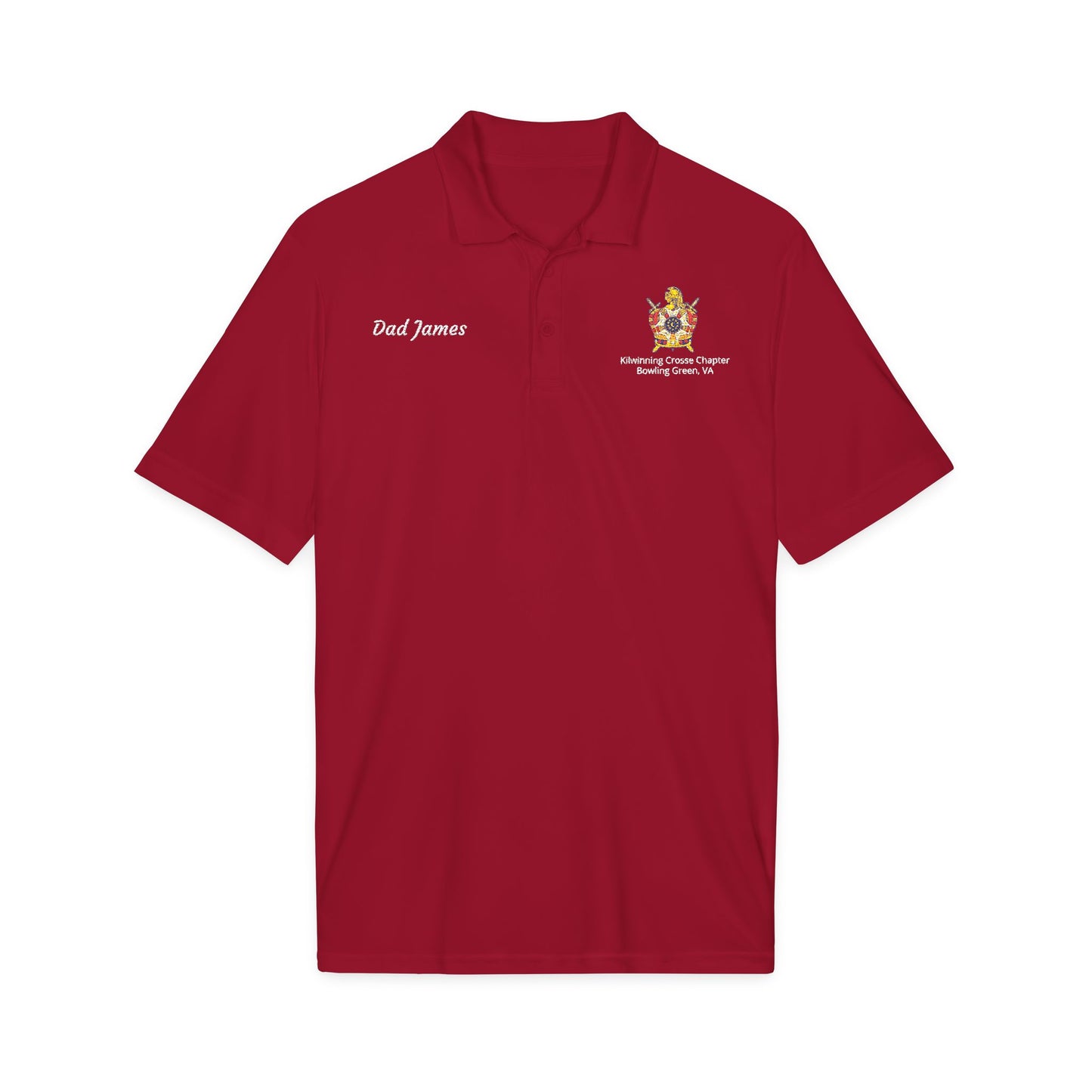 Personalized DeMolay Embroidered Performance Polo – Support Kilwinning Crosse Chapter