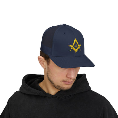 Fredericksburg Lodge No. 4 Trucker Hat – Gold Embroidery | Square & Compasses Mesh Cap