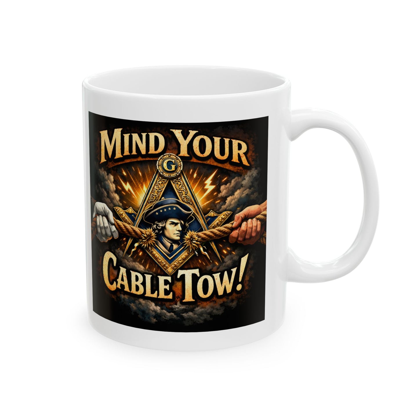 Ceramic Mug — “Mind Over Cables” Vintage Cable Puller Design | Custom Lodge/Firefighter Gift (11oz, 15oz)