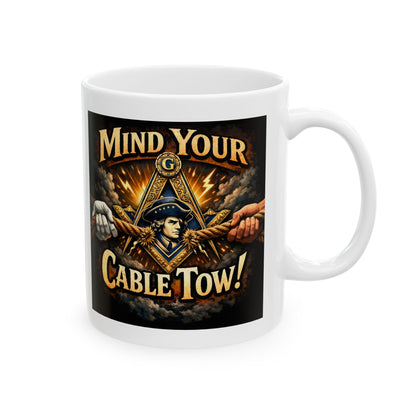 Ceramic Mug — “Mind Over Cables” Vintage Cable Puller Design | Custom Lodge/Firefighter Gift (11oz, 15oz)