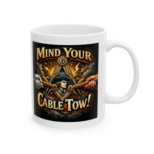 Ceramic Mug — “Mind Over Cables” Vintage Cable Puller Design | Custom Lodge/Firefighter Gift (11oz, 15oz)
