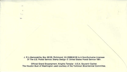 1982 George Washington Masonic First Day Cover – Knights Templar Birthplace Station – Washington 250th Anniversary