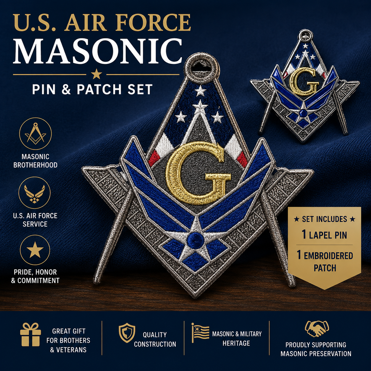 U.S. Air Force Masonic Pin & Patch Set