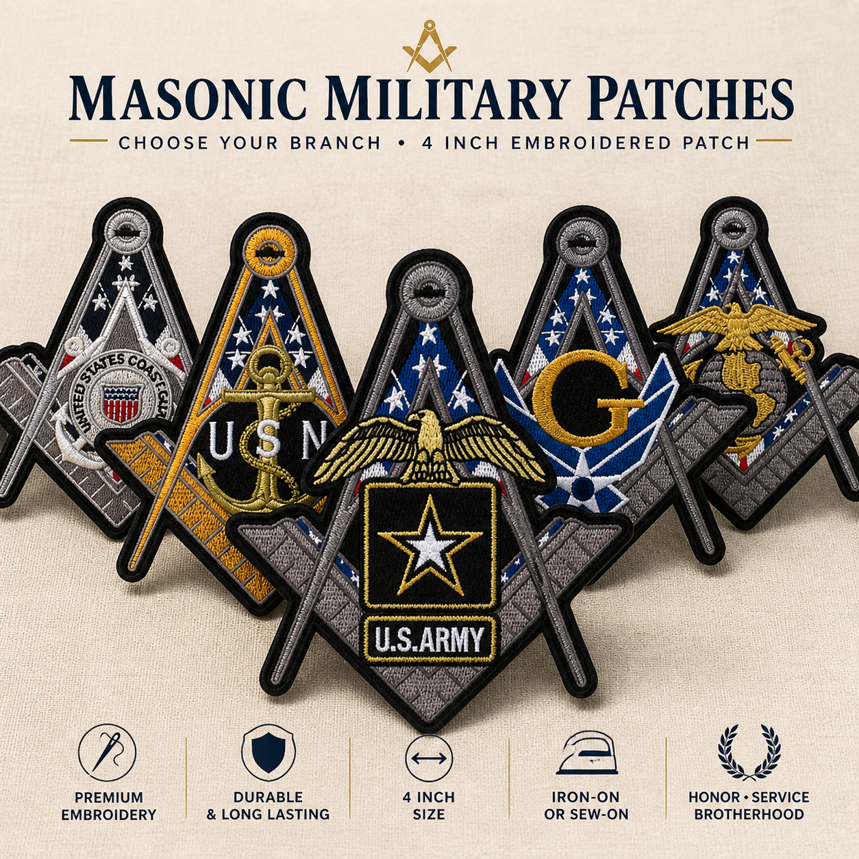 Military Square & Compasses Patches – Choose Your Branch