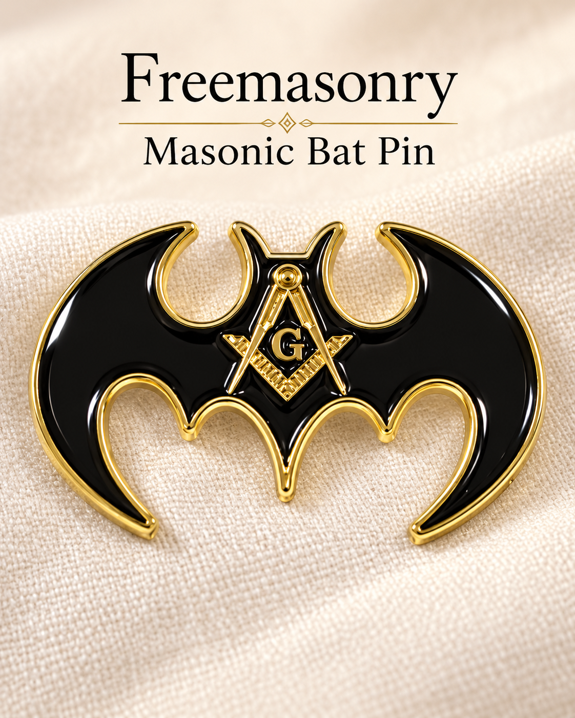 Masonic Bat Lapel Pin – Black & Gold Square and Compasses