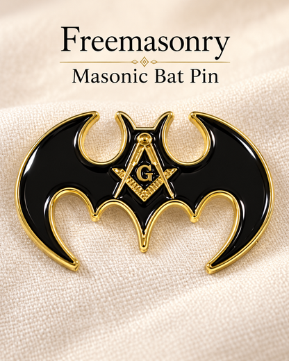 Masonic Bat Lapel Pin – Black & Gold Square and Compasses