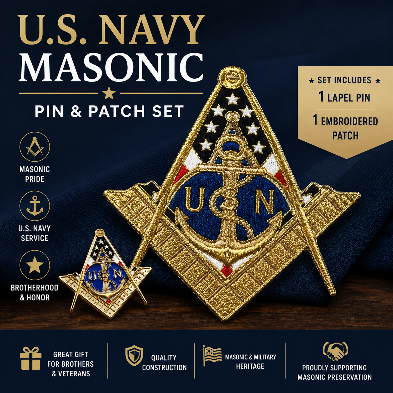 U.S. Navy Masonic Pin & Patch Set