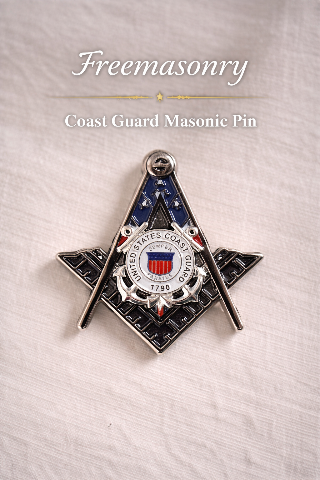 United States Coast Guard Masonic Pin – Square & Compasses – 1.25"