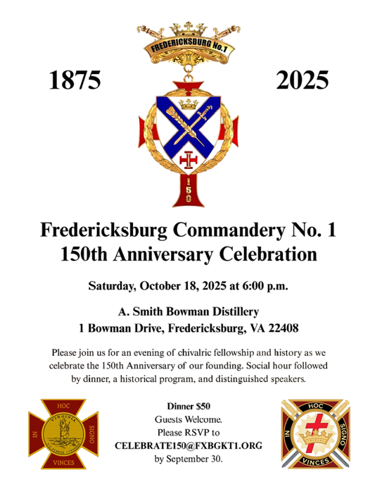 Tickets Commandery No. 1 150-year anniversary