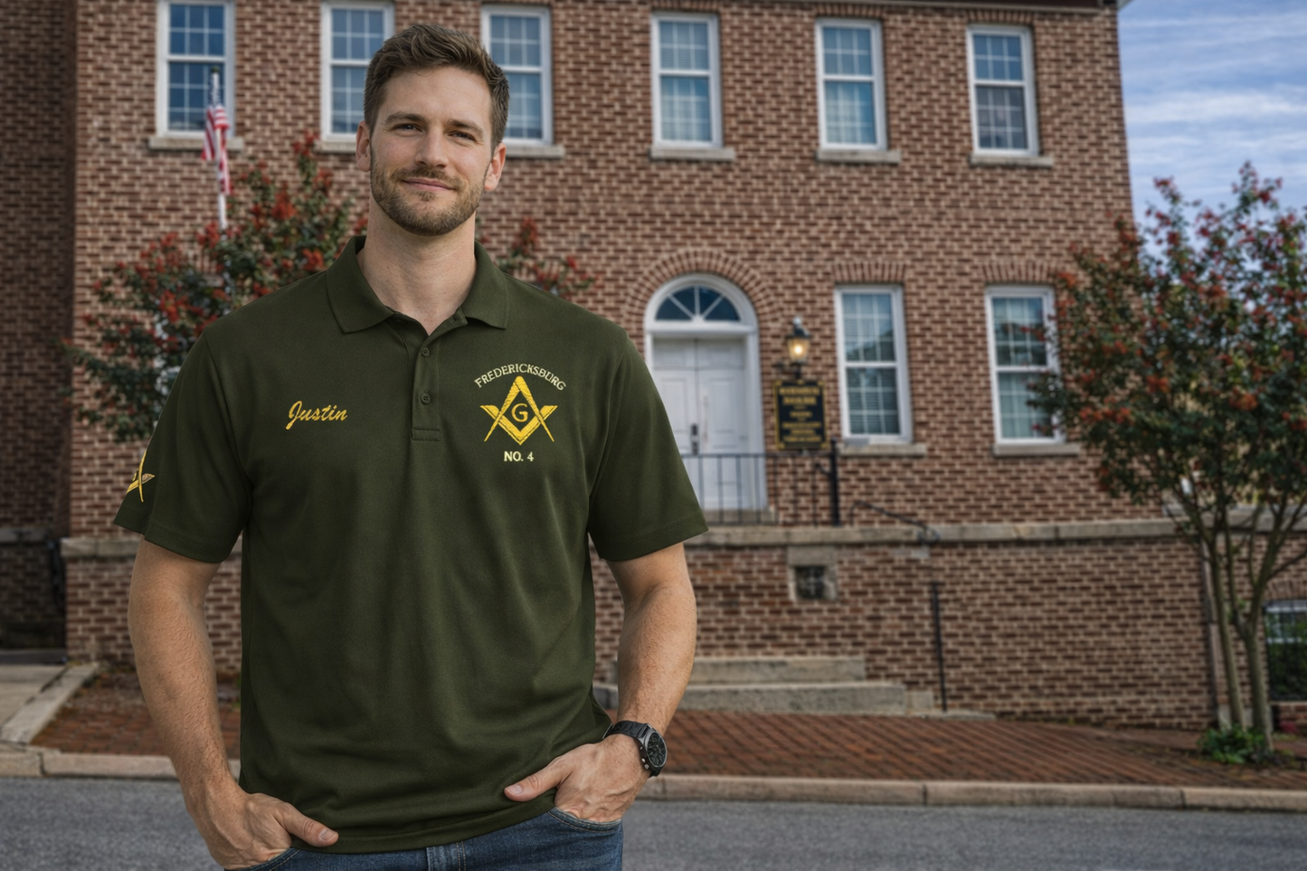 Fredericksburg Lodge No. 4 Personalized Polo – Custom Name Masonic Shirt – Square & Compasses Embroidered – Lodge Apparel