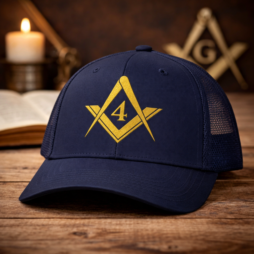 Fredericksburg Lodge No. 4 Trucker Hat – Gold Embroidery | Square & Compasses Mesh Cap