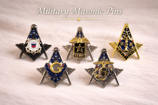 Military Masonic Pin Collection – All 5 Branches – Square & Compasses – 1.25"